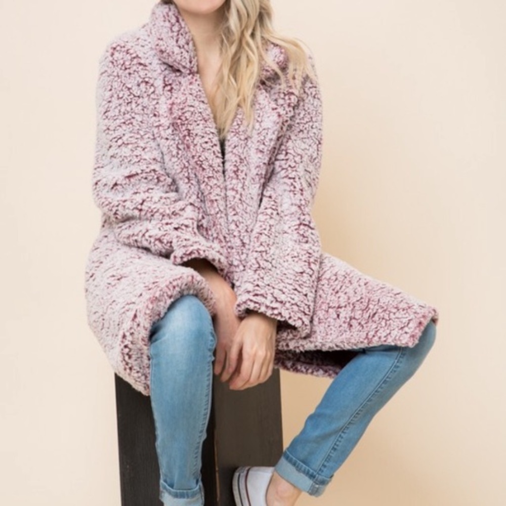 Two-Toned, Super Soft, Sherpa coat -wine color